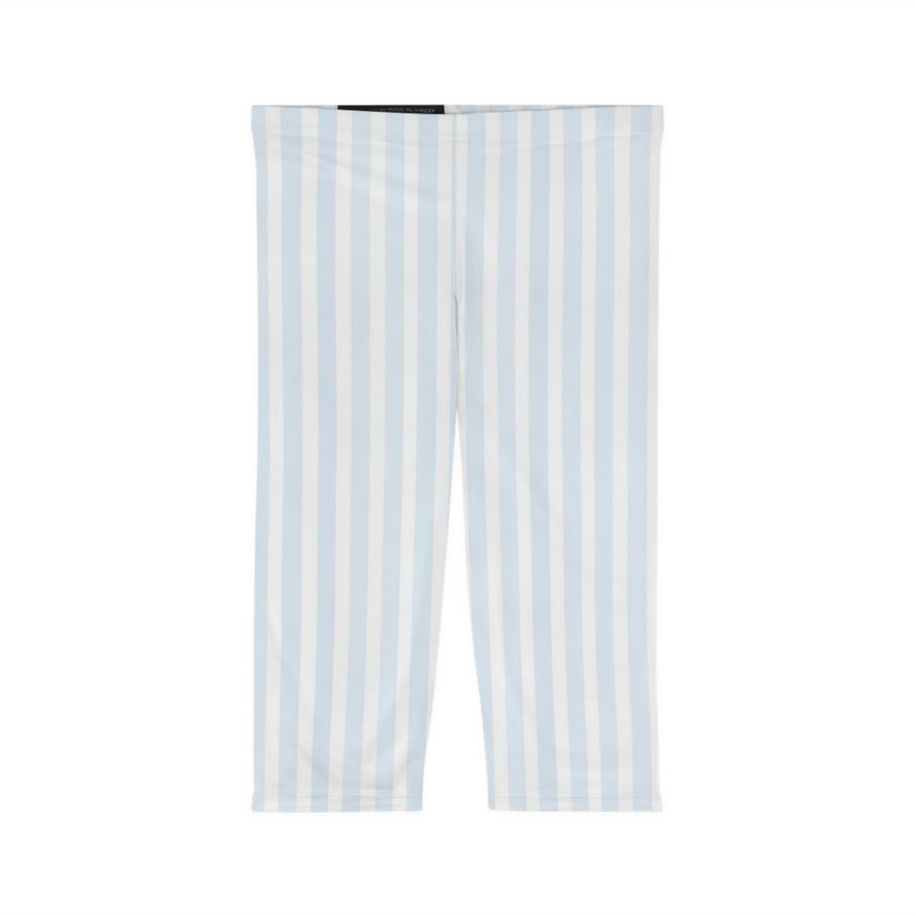 Pastel Blue Stripe Capri Leggings
