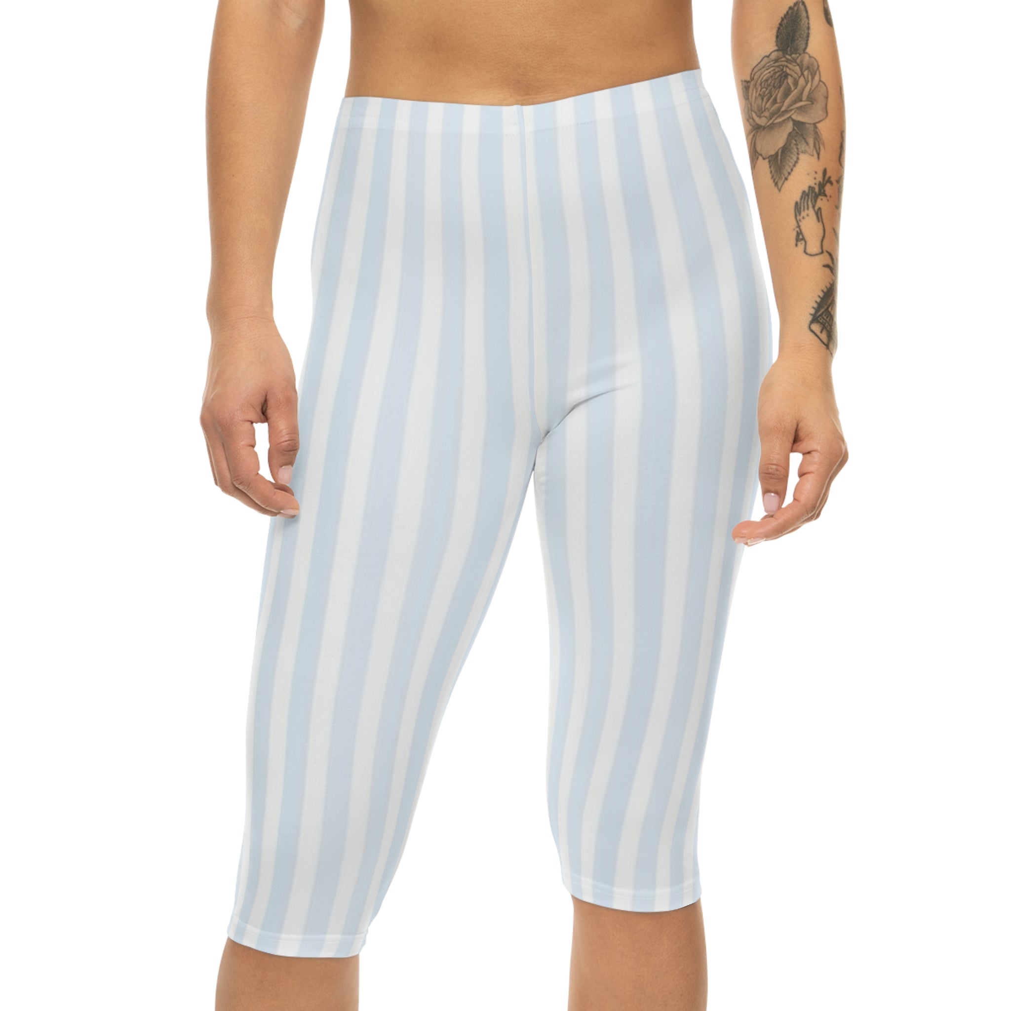 Pastel Blue Stripe Capri Leggings