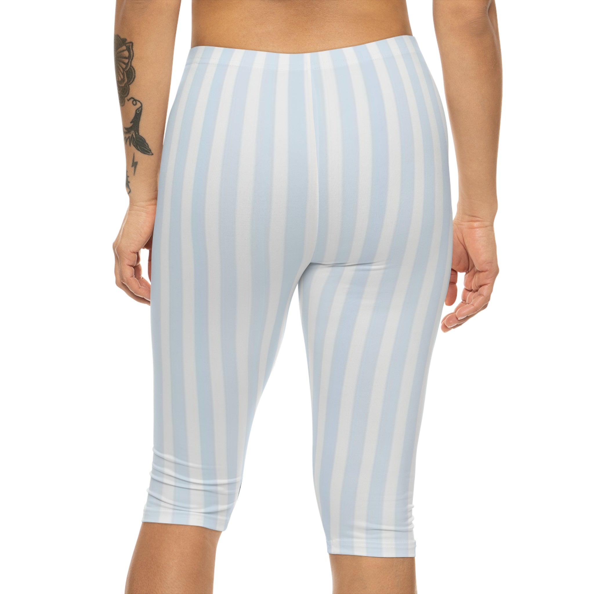 Pastel Blue Stripe Capri Leggings